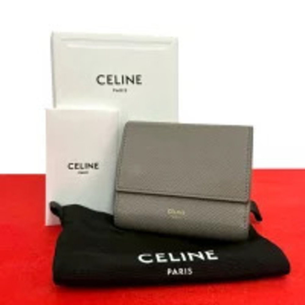 Celine Trifold Wallet Leather Trifold Billfold Coin Purse Gray